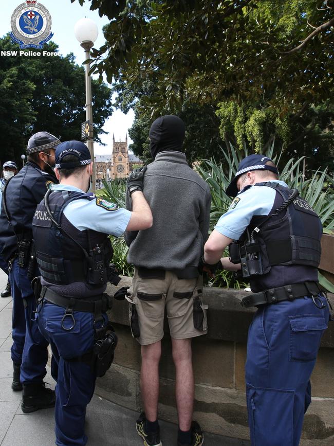 Police detain a man in Hyde Park on Saturday.