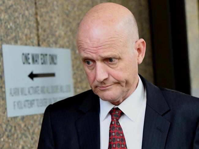 Former Liberal Democrats Senator David Leyonhjelm leaves the Federal Court in Sydney, Thursday, May 2, 2019 after being sued by Sarah Hanson-Young. Photo: Peter Rae/ AAP.