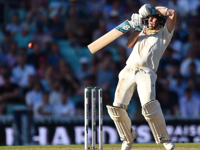 Australia's Steve Smith plays a shot on the second day of the fifth Ashes cricket Test match between England and Australia at The Oval in London on September 13, 2019. (Photo by Glyn KIRK / AFP) / RESTRICTED TO EDITORIAL USE. NO ASSOCIATION WITH DIRECT COMPETITOR OF SPONSOR, PARTNER, OR SUPPLIER OF THE ECB