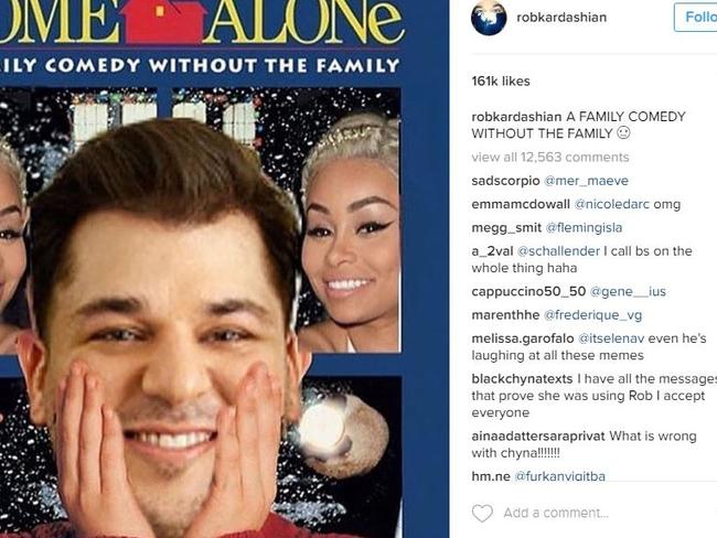 Rob Kardashian posted a number of fan memes on his split from Blac Chyna. Picture: Instagram