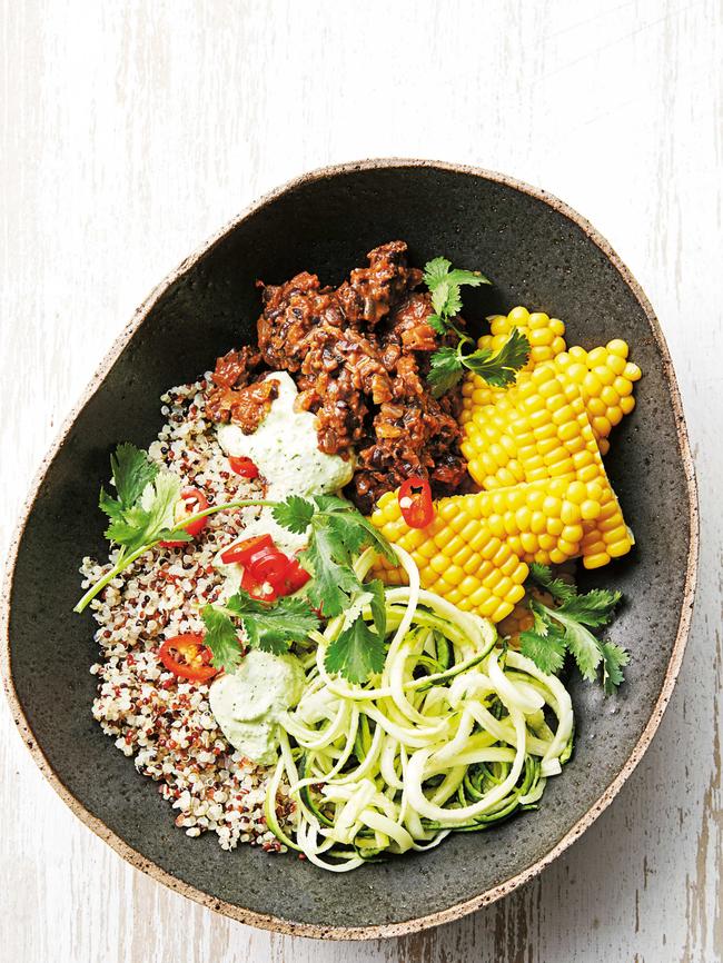 Black bean Buddha bowl with creamy cashew dressing.