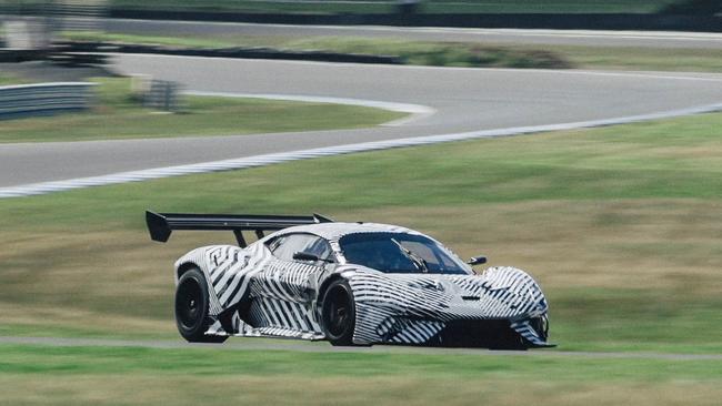 The BT62 racecar on the track.