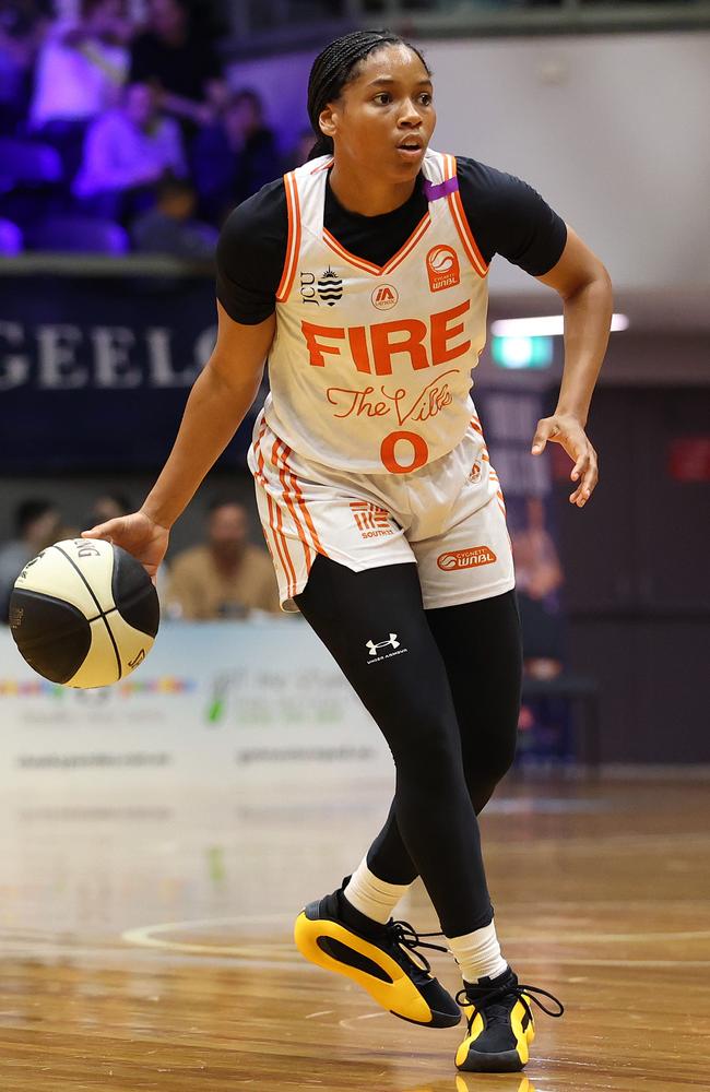 Zia Cooke of the Townsville Fire handles the ball during the round one WNBL match between Geelong United and Townsville Fire at The Geelong Arena, on October 30, 2024, in Geelong, Australia. (Photo by Kelly Defina/Getty Images)