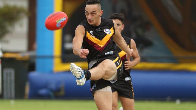 Newport star Malek El-Hassan gets a kick away. Picture: Local Legends Photography