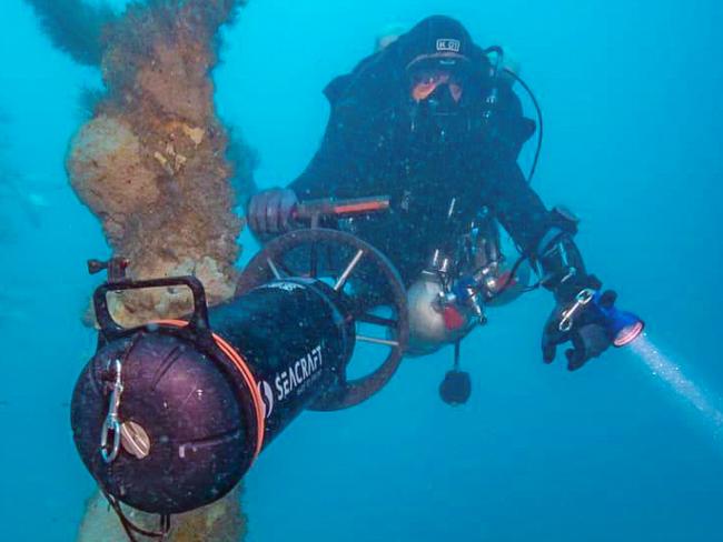 Divers on a documentation trip to Japanese  WW2 wreck of I -124.Picture: Steve Trewavas/Major Projects Australia