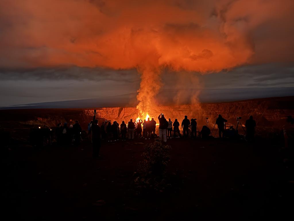 Early morning view of visitors gathered at Keanakakoi Overlook in Hawaii Volcanoes National Park to view the ongoing Kilauea eruption. Picture: K. Mulliken/USGS/Anadolu via Getty Images