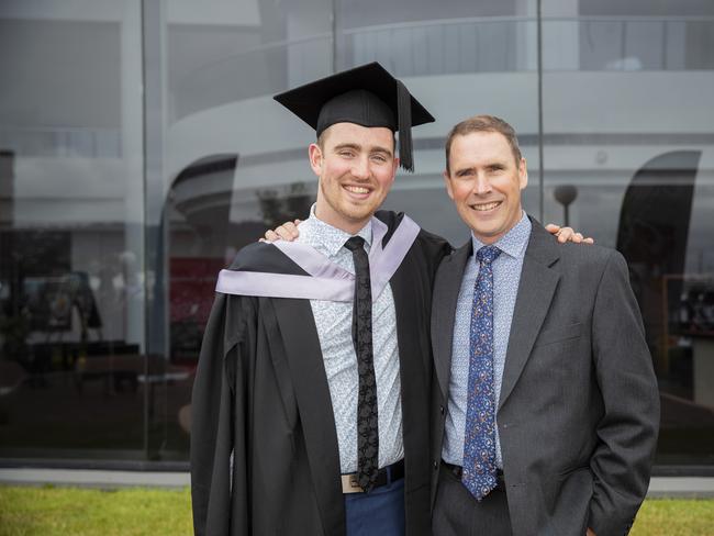 Michael Young (centre) with Tori Murton and Phil Young. UTAS graduations. School of College of Health and Medicine Graduate Research. Picture: RICHARD JUPE