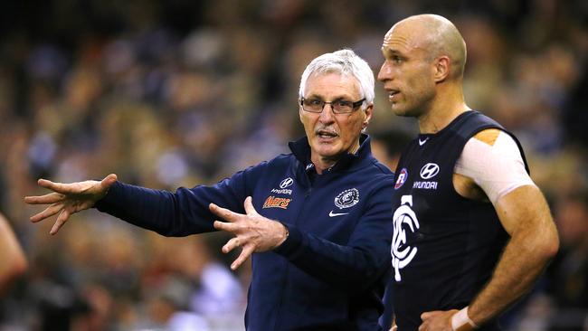 Two Carlton veterans: Malthouse and Chris Judd. Picture: Wayne Ludbey