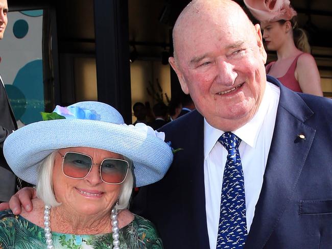 05/11/19  Lindsay Fox with his wife Paula in the Birdcage during the Melbourne Cup at Flemington racecourse. Aaron Francis/The Australian