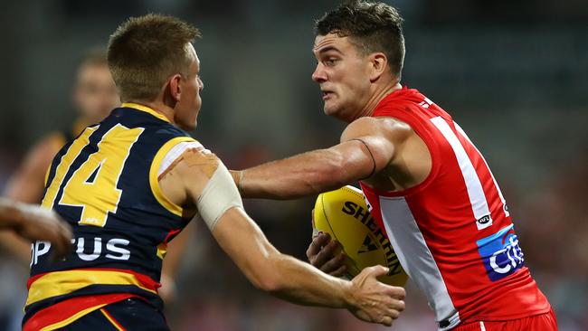 Tom Papley gave away seven free kicks against Adelaide. Picture: Cameron Spencer/AFL Media/Getty Images. 