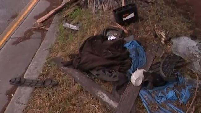 Three teenagers have been badly injured after a horror crash, with one fighting for life. Pictured is debris at the scene. Picture: 9News