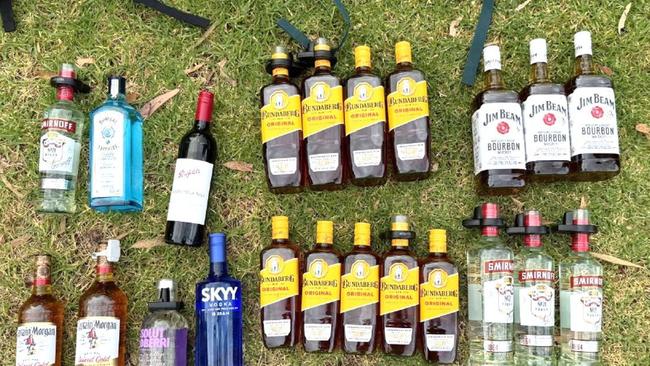 Police stopped a bus and found a group of young people and a number of the stolen bottles of alcohol. Picutre: SA Police