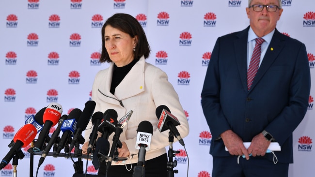 NSW Premier Gladys Berejiklian speaks during a press conference in Sydney. Her state continues to battle a COVID outbreak. Picture: NCA NewsWire/Joel Carrett