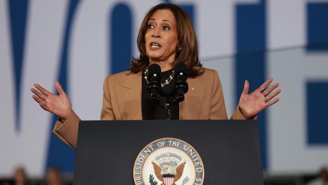 Democratic presidential nominee, US Vice-President Kamala Harris, speaks during a campaign rally at the James R Hallford Stadium on October 24 in Clarkston, Georgia. Picture: Getty Images