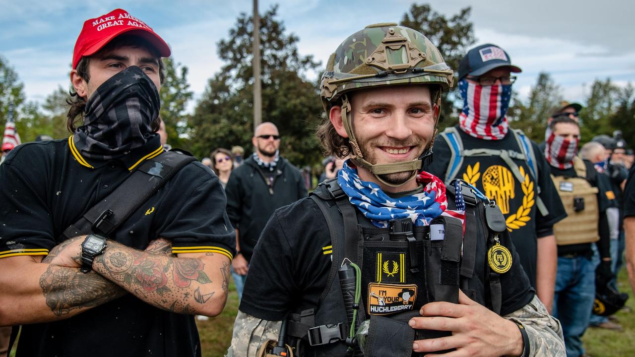 Proud Boys gather for a rally at Delta Park Vanport on September 26, 2020 in Portland, Oregon. Picture: Amy Harris/Shutterstock