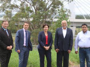 Blacktown MP Stephen Bali, Shadow Health spokesman Ryan Park, Opposition Leader Jodi McKay, Complete Compassionate Care director Yusuf Hussain and Integrity Disability Services chairman Zain Sheriff