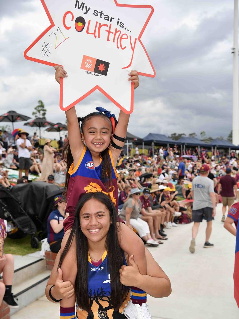 Destiny and Destiny Brill at the NAB AFLW grand final. Picture: Patrick Woods