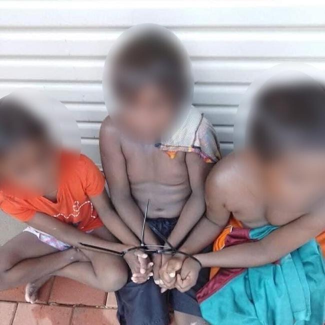 A 45-year-old West Australian man has been charged with three counts of aggravated assault after a video emerged of three Aboriginal children tied up with cable ties in a front yard. Picture: Instagram