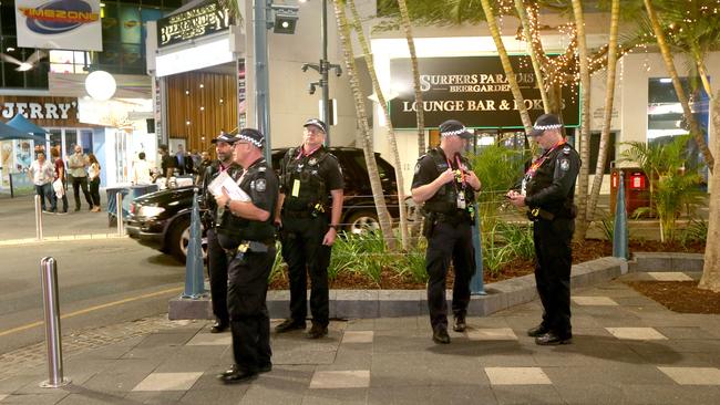 Commonwealth Games Night life in Surfers Paradise. More police than punters. Picture Mike Batterham