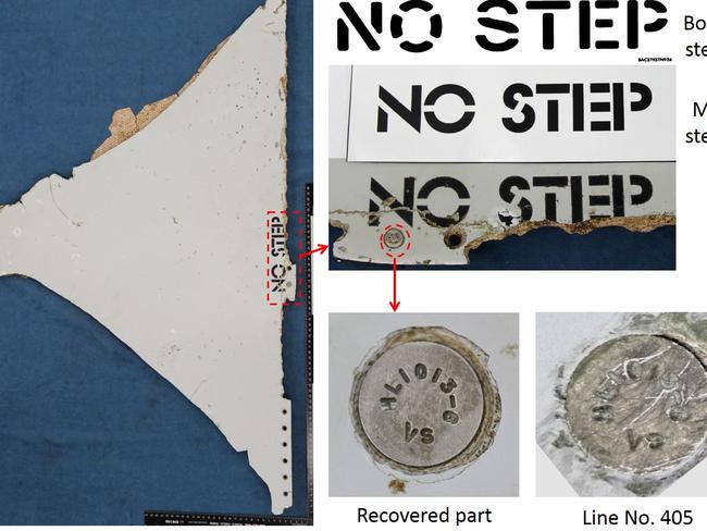 Analysis of a section of horizontal stabiliser found in Mozambique shows the words No Step were stencilled on by Malaysia Airlines. Source: ATSB