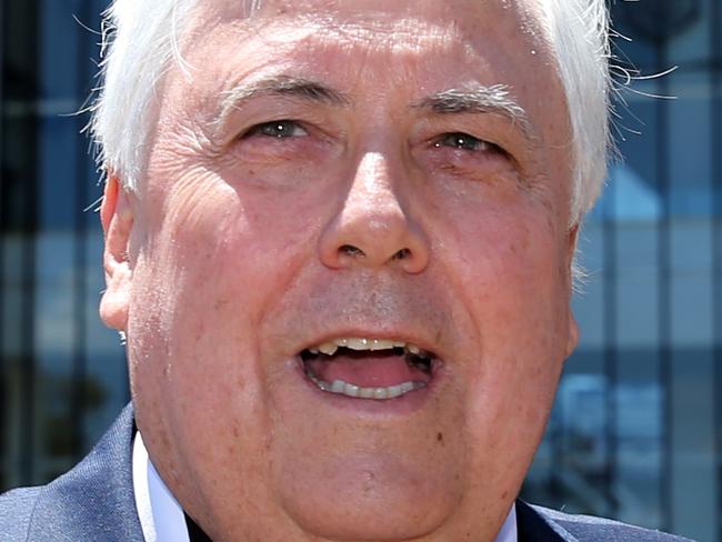 Clive Palmer takes a lunch break from the High Court in Canberra today.