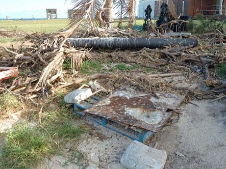 The Bureau of Meteorology weather station at Willis Island about two weeks after tropical cyclone Yasi passed over in 2011.