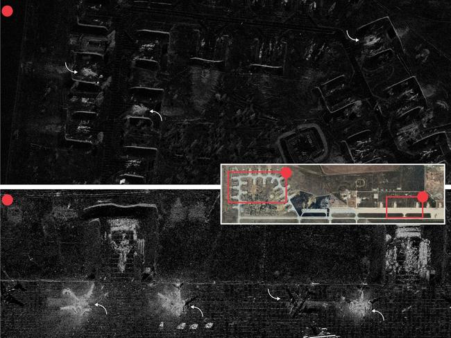 Umbra Space (synthetic-aperture radar satellite images as of June 2); Chris Biggers, consultant and geospatial analyst (SAR analysis); Google Earth (airbase satellite image as of April 23)