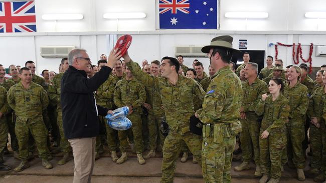 Scott Morrison visits Task Group Taji at Taji Military Complex in Iraq, Picture: AAP. 