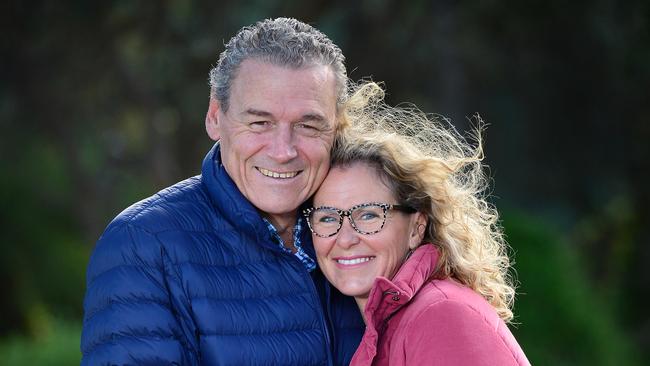 Hawthorn’s 1991 grand final hero Paul Dear, who recently lost his long battle with pancreatic cancer, and wife Cherie last year. Picture: Nicki Connolly