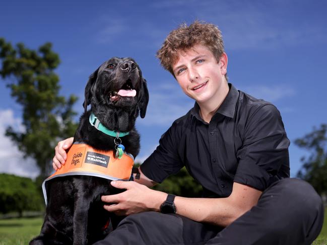 NETWORK SPECIAL.  MUST TALK WITH NETWORK PIC DESK BEFORE PUBLISHING.     Mitchell Wilkes 15yrs, with Evie the Guide Dog, and Dr Sau Kuan (Janet) Cheong a Client Service Manager, Clinical Psychologist, Janet has won an award for her work with the blind, on Friday 6th December 2024 - Photo Steve Pohlner