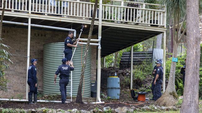 Police divers at William Tyrrell’s late foster grandmother’s home in Kendall in November last year. Picture: Liam Mendes