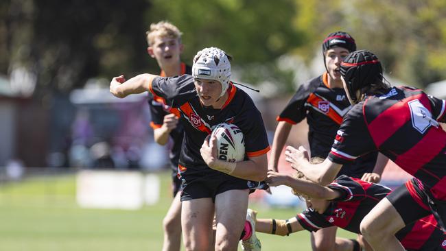 Will Fogarty makes a break for Southern Suburbs against Valleys in the U13/14 boys Toowoomba Junior Rugby League grand final. Picture: Kevin Farmer