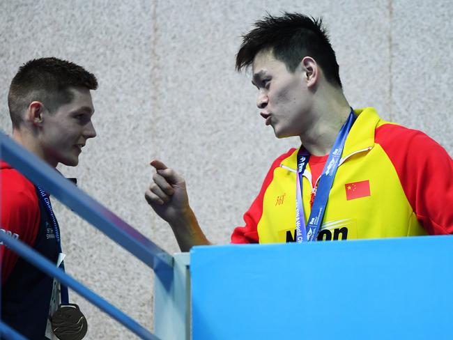 Sun Yang was unhappy when Duncan Scott didn’t join him on the medal podium at the 2019 World Championships in South Korea. Picture: Quinn Rooney/Getty Images