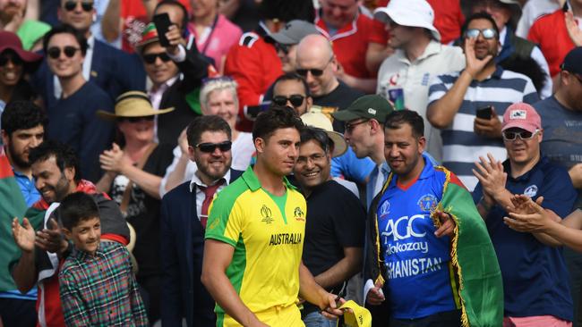 Marcus Stoinis interacts with fans Australia’s win. Picture: AFP