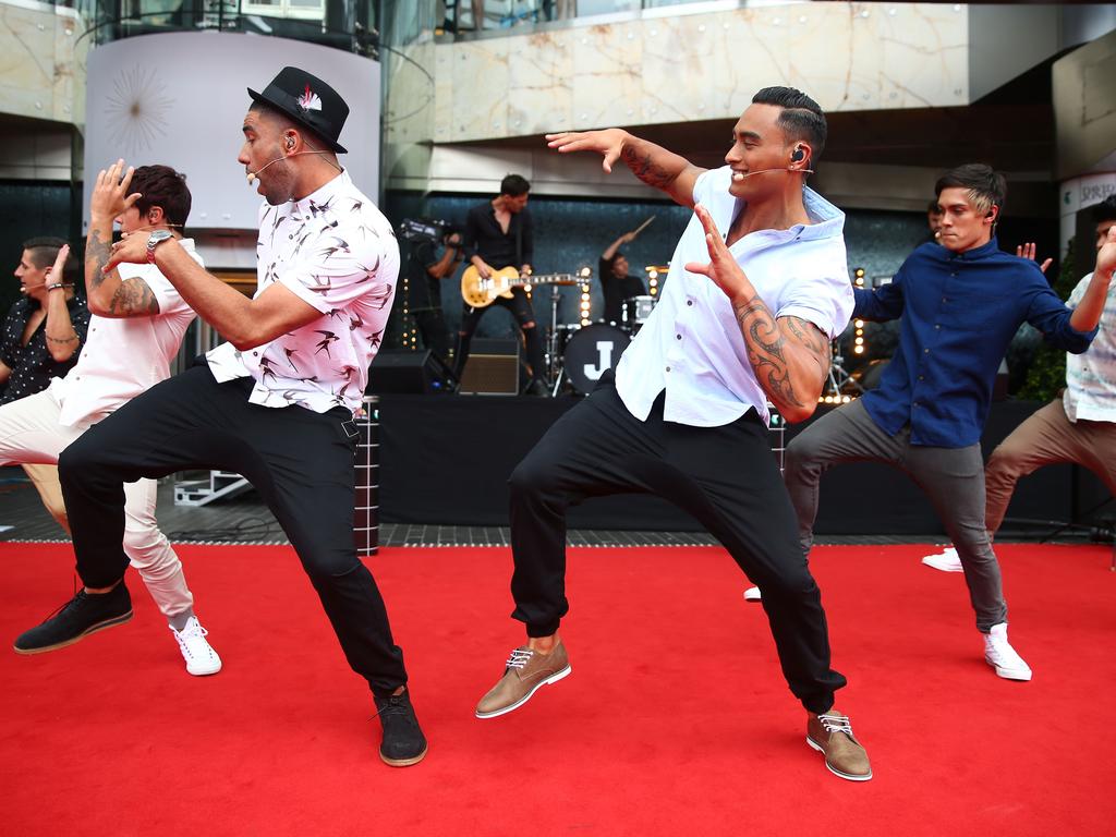 Justice Crew perform on the red carpet at the ARIA Awards 2014 in Sydney, Australia. Picture: Getty