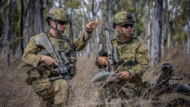 Two Australian Army lieutenants in action at the Shoalwater Bay Training Area, Central Queensland.