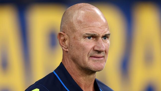 SYDNEY, AUSTRALIA - MARCH 09: Eels coach, Brad Arthur looks on at full-time during the round one NRL match between Parramatta Eels and Canterbury Bulldogs at CommBank Stadium, on March 09, 2024, in Sydney, Australia. (Photo by Brendon Thorne/Getty Images)