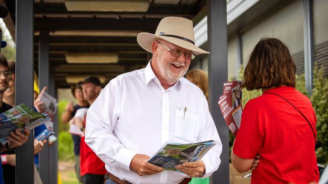 Liberal candidate Steve Murphy at a polling booth in the Werribee by-election in Victoria. Picture: Mark Stewart