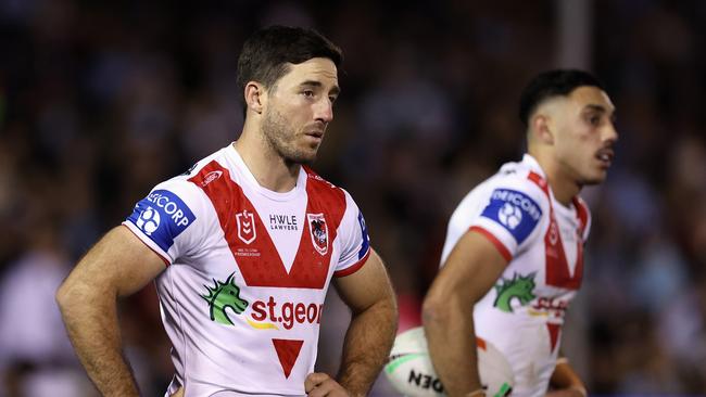 Ben Hunt of the Dragons looks dejected during the round 18 NRL match between Cronulla Sharks and St George Illawarra Dragons on Thursday. Getty