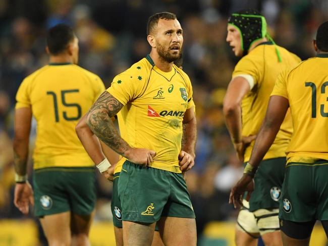 A dejected Quade Cooper of Australia after their loss to Scotland during their June International rugby union test match at the Allianz Stadium in Sydney, Saturday, June 17, 2017. (AAP Image/Dean Lewins) NO ARCHIVING, EDITORIAL USE ONLY