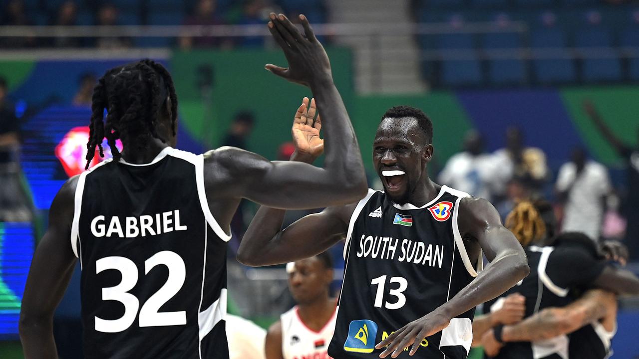L'équipe du Soudan du Sud célèbre après sa grande victoire.