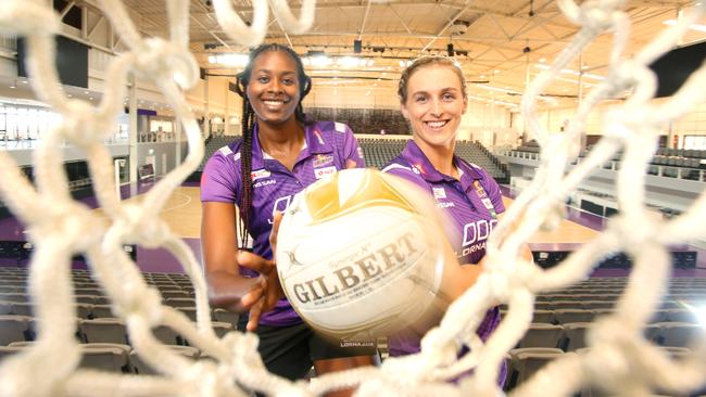 Romelda Aiken and Gabi Simpson excited by their new stadium.