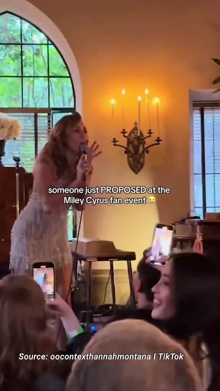 Miley wowed by surprise wedding proposal at fan event