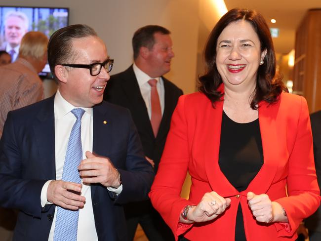 Premier Annastacia Palaszczuk with then Qantas CEO Alan Joyce in 2019