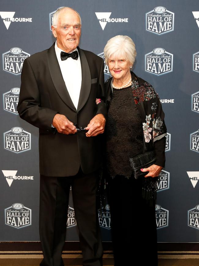 Neil Kerley and wife Barbara at the 2019 Australian Football Hall of Fame Dinner in Melbourne. Picture: Michael Willson/AFL Photos)