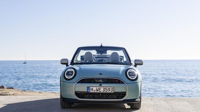 Mini Cooper Convertible. The entry-level C, a zippy 120kW, 250Nm variant that still feels lively. The S a 150kW, 300Nm middle child with extra punch and the John Cooper Works (JCW), the wild one, 170kW and 300Nm, a proper hot hatch. Picture: Supplied