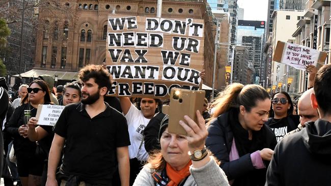 Anti-vaxxers were highly visible in the weekend protests. Picture: Matrix News.