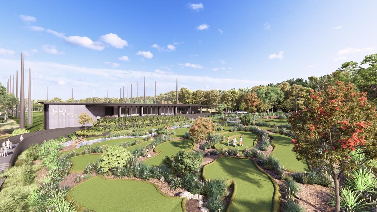 Renders for a new $5m driving range and mini-golf course with dining facilities at Prospect's Country Club Tasmania, occurring parallel to a $14m makeover of the existing 18-hole course and a 372-lot residential development. Picture: Supplied