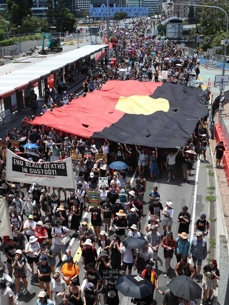 Australia Day protest march, Brisbane. Picture: Liam Kidston