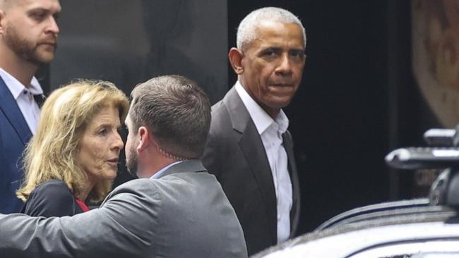 US Ambassador to Australia Caroline Kennedy with former US president Barack Obama in Sydney on Monday. Picture: Media Mode